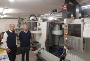 William Bertram and Stuart Huxley in the Huxley Bertram Workshop and the 3 Axis Haas CNC Machine
