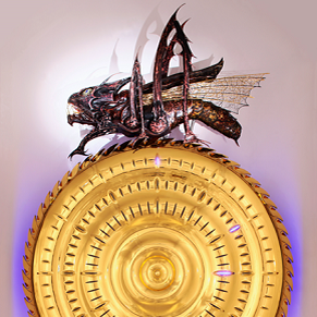 Pure Gold Face of the Corpus Christi Clock with no hands and a Chronophage or time eater