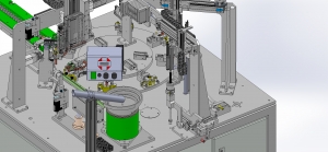 Automatic Welding machine showing indexing table, bowel feeder and in feed conveyor